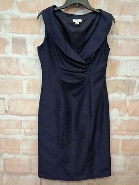 Kim Rogers Navy Sleeveless Sheath Dress with Draped V-Neck